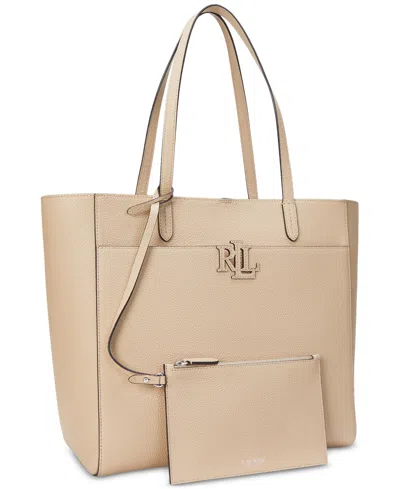 Ralph Lauren Pebbled Leather Extra-large Cameryn Tote Bag In Sand Dune