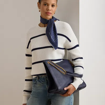 Ralph Lauren Pebbled Leather Large Bradley Tote Bag In Blue