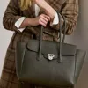 Ralph Lauren Pebbled Leather Large Tanner Satchel In Green