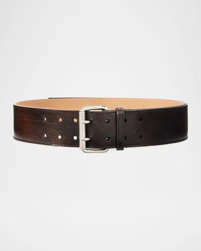 Ralph Lauren Pebbled Vachetta Leather Belt In Brown