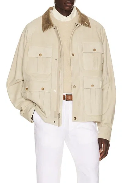 Ralph Lauren Pembroke Suede Jacket In Neutral
