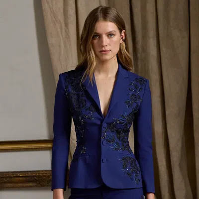 Ralph Lauren Penney Embellished Stretch Wool Jacket In Dark Sapphire