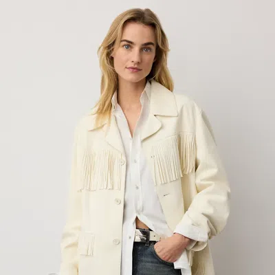 Ralph Lauren Perce Fringe-trim Lamb-suede Jacket In White