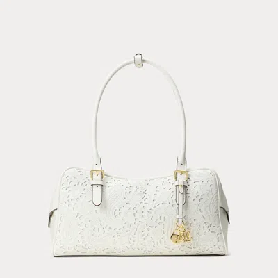 Ralph Lauren Perforated Nappa Large Marcy Zip Satchel In White