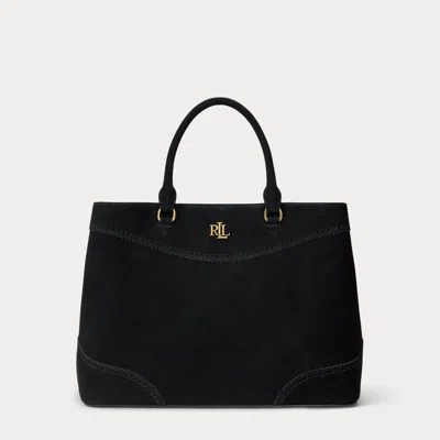 Ralph Lauren Perforated Suede Large Marcy Satchel In Black
