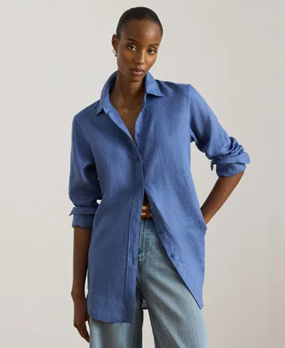 Ralph Lauren Petite 100% Linen Relaxed-fit Shirt In Blue