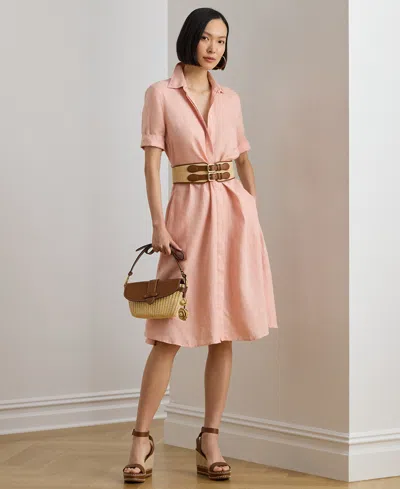Ralph Lauren Petite 100% Linen Tie-front Shirtdress In Multi