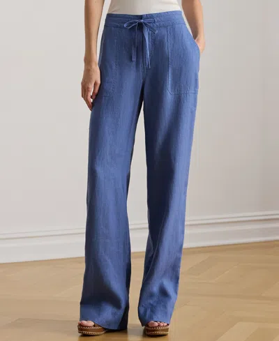 Ralph Lauren Petite 100% Linen Wide-leg Linen Pants In Blue