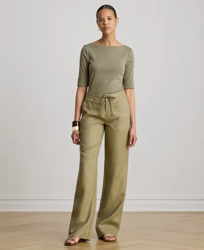 Ralph Lauren Petite 100% Linen Wide-leg Linen Pants In Multi
