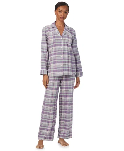 Ralph Lauren Petite 2 Piece Long Sleeves Top And Pants Pajama Set In Purple