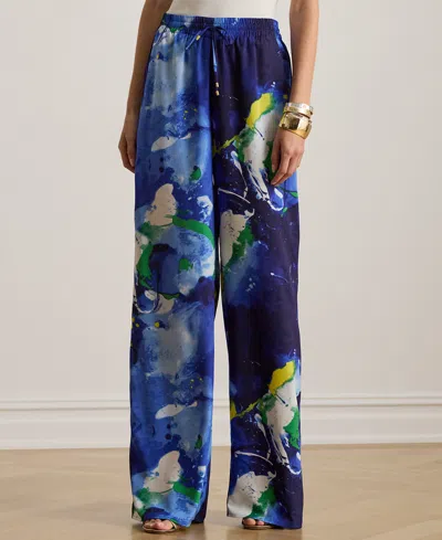 Ralph Lauren Petite Abstract Print Wide-leg Pants In Blue