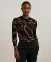 Ralph Lauren Petite Belting-print Cotton-blend Sweater In Black