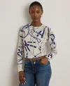 Ralph Lauren Womens Belting Print Cotton Blend Sweater P Xs Xxl In White