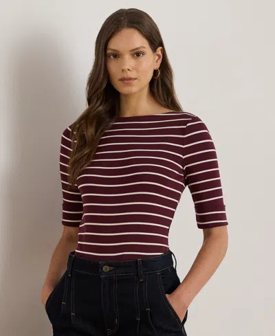 Ralph Lauren Petite Boat Neck Striped T-shirt In Multi