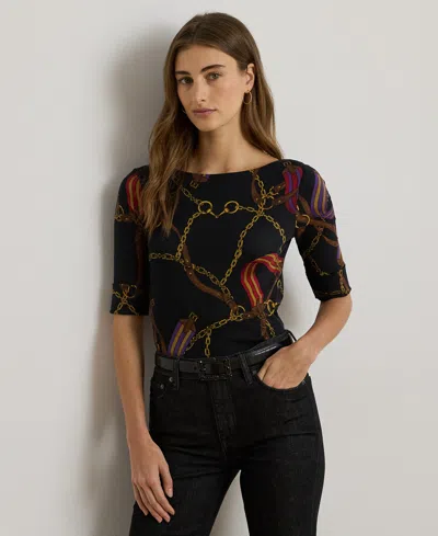Ralph Lauren Petite Boat Neck Top In Black