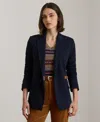 Ralph Lauren Petite Buckle-trim Herringbone Jacquard Blazer In Blue