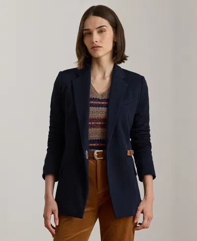 Ralph Lauren Petite Buckle-trim Herringbone Jacquard Blazer In Blue