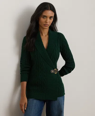Ralph Lauren Petite Buckled Cotton Sweater In Green
