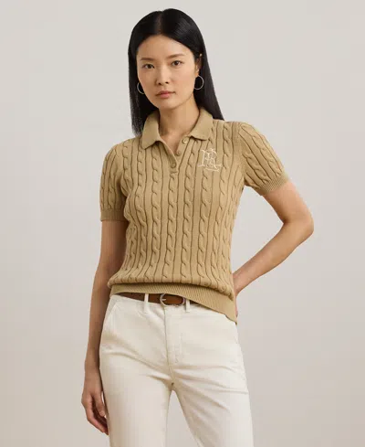 Ralph Lauren Petite Cable-knit Polo Sweater In Brown