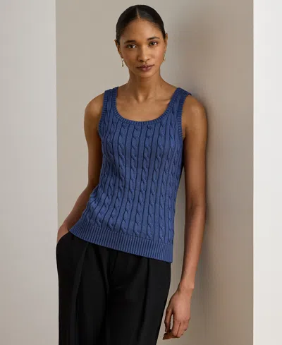 Ralph Lauren Petite Cable-knit Sleeveless Sweater In Blue