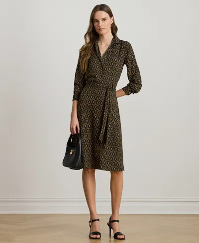 Ralph Lauren Petite Chain Print Point Collar Shirtdress In Multi