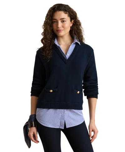 Ralph Lauren Petite Collared Long-sleeve Sweater In Multi