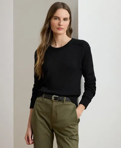 Ralph Lauren Petite Cotton-blend Crewneck Sweater In Black