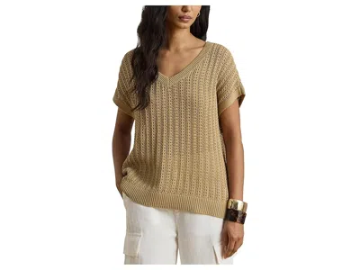 Ralph Lauren Petite Cotton-blend Mesh Short Sleeve Sweater In Green