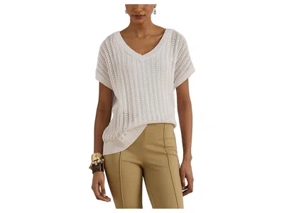 Ralph Lauren Petite Cotton-blend Mesh Short Sleeve Sweater In White