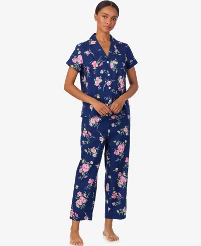 Ralph Lauren Petite Cropped Short Sleeve Pajama Set In Blue