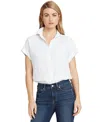 Ralph Lauren Petite Dolman Sleeve Linen Top In White