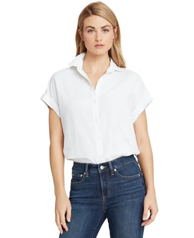 Ralph Lauren Petite Dolman Sleeve Linen Top In White