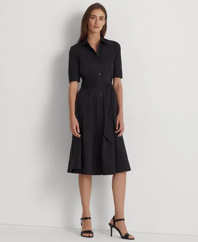Ralph Lauren Petite Elbow-sleeve Shirtdress In Black
