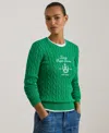 Ralph Lauren Petite Embroidered-crest Crewneck Sweater In Green