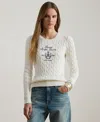 Ralph Lauren Petite Embroidered-crest Crewneck Sweater In Red