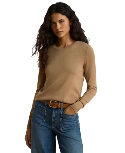 Ralph Lauren Petite Embroidered-logo Cotton-modal Sweater In Brown