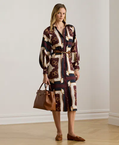Ralph Lauren Petite Equestrian-print Twill Midi Shirtdress In Multi