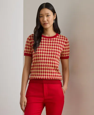 Ralph Lauren Petite Eyelah Houndstooth Short-sleeve Sweater In Multi