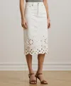 Ralph Lauren Petite Eyelet Denim Midi Skirt