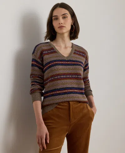 Ralph Lauren Petite Fair Isle V-neck Sweater In Multi