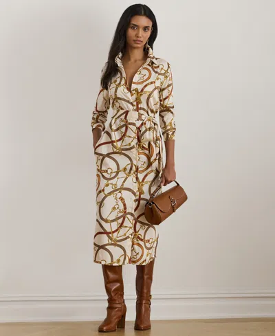 Ralph Lauren Petite Fayella Long Sleeve Shirtdress In Brown