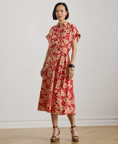 Ralph Lauren Petite Floral Belted Short-sleeve Maxi Dress In Multi