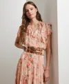 Ralph Lauren Plus Size Floral Ruffle-trim Georgette Blouse In Pink Multi