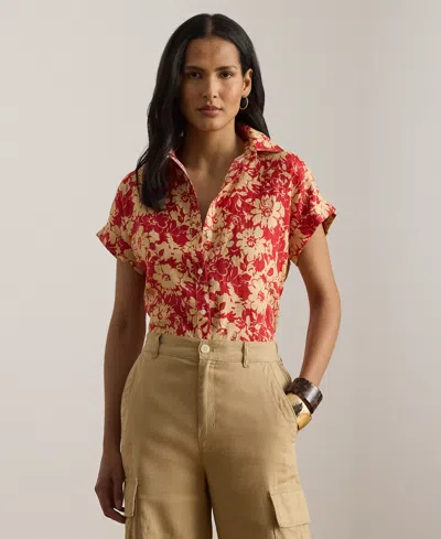 Ralph Lauren Petite Floral Short-sleeve Shirt In Brown