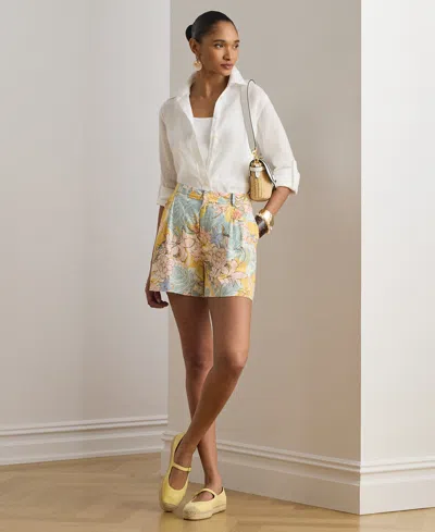 Ralph Lauren Petite Floral-print Pleated Pull-on Shorts In Multi