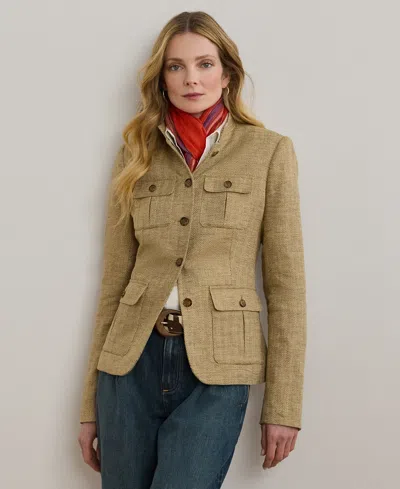 Ralph Lauren Womens Herringbone Linen Jacket 0 14p In Green