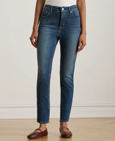 Ralph Lauren Petite High Rise Straight Ankle Jeans In Blue