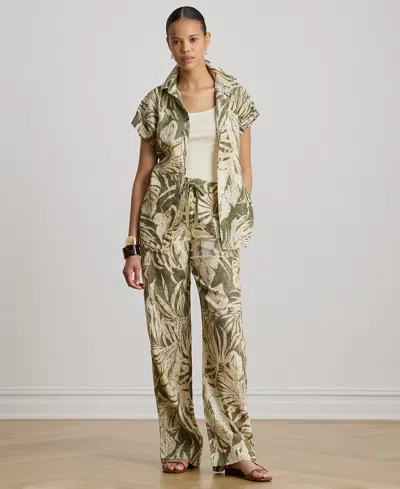 Ralph Lauren Petite High-rise Palm-frond-print Wide-leg Pants In Multi