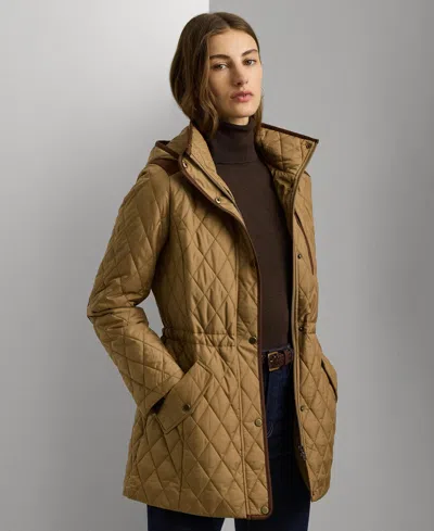 Ralph Lauren Petite Hooded Quilted Anorak Coat In Brown