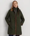 Ralph Lauren Petite Hooded Quilted Anorak Coat In Green
